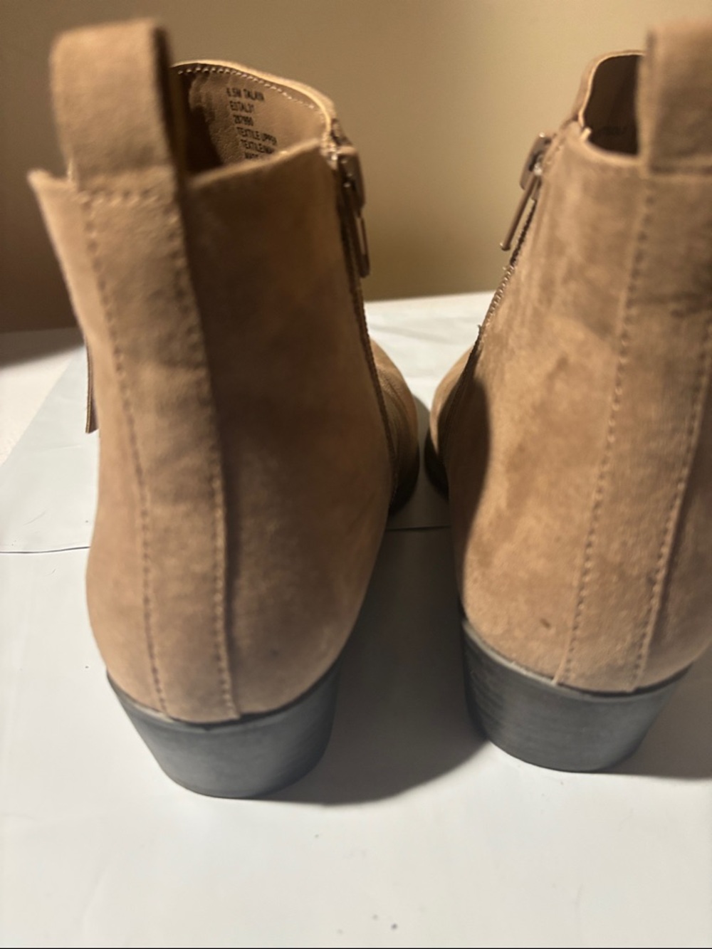 Esprit Tan Suede Pointed Toe Ankle Booties with Side Zip - Picture 5 of 6